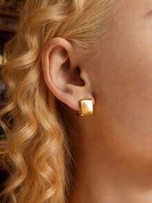 YUNCHUN 1 Pair Korean Elegant Minimalist Gold Square Pendant Earrings, Suitable For Daily Wear, Parties, Valentine's Day, Mother's Day, Gift For Mom, Girlfriend, Friends - Gold - View 6
