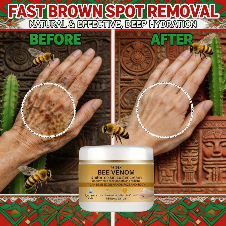YCHZ Kem dưỡng da Bee Radiant Glow, chứa chiết xuất ong, niacinamide và axit hyaluronic, cho hiệu quả tức thì cho tay, mặt và toàn thân, tăng cường độ mịn màng, đàn hồi và săn chắc, làm căng da, giảm nếp nhăn và vết chân chim, chăm sóc da chống lão hóa, giúp da trông trẻ hơn, mỏng nhẹ và dễ dàng thẩm thấu, kem làm sáng và dưỡng ẩm phù hợp với mọi loại da - Công thức không gây dị ứng - 60g - Xem 1