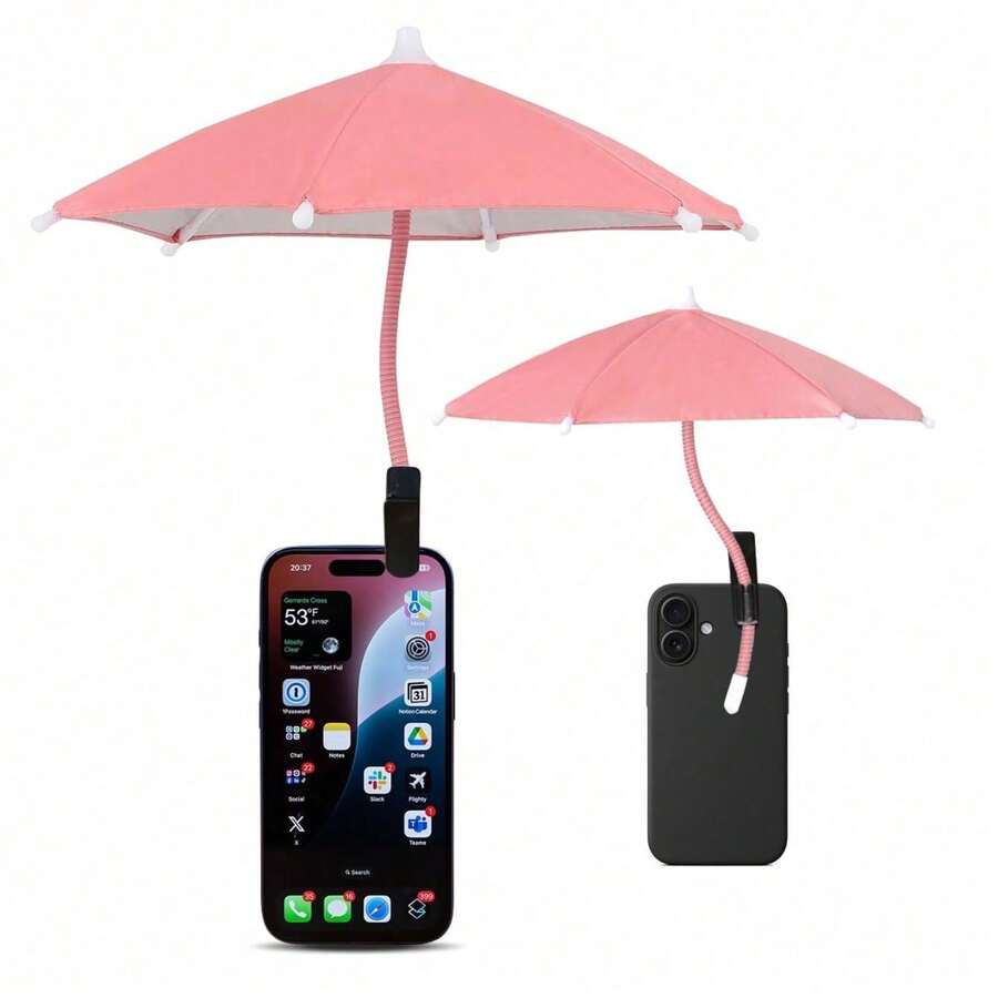 Phone Umbrella Sun Shade - Anti-Glare UV Protective Screen Cover & Clip-On Heat Resistant Phone Protector - Universal Fit For All Smartphones (IPhone/Android/Samsung Galaxy) - Outdoor Phone Accessories For Beach, Pool, Travel & Photography Gear - Adjustable Clamp Securely Holds Devices In Harsh Sunlight - Durable Phone Sun Shield For Screen Visibility, Digital Devices & Vacation Essentials - Pink - View 1