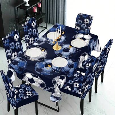 1/4/5/6/7/36pcs 2026 World Cup, Football Pattern Print Chair Covers/Seat Cushion Set, Suitable For Indoor Home, Restaurant, Hotel, Ideal Choice For Modern Daily Decor. Tablecloth Fits Square Dining Table, Elastic Chair Covers Are Washable.