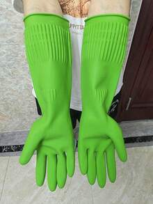 1 par de guantes de goma extra largos, extra gruesos, duraderos, impermeables y antideslizantes, adecuados para la cocina, la jardinería, el lavado de platos y otras tareas de limpieza del hogar, unisex para mujeres y hombres, guantes de goma antideslizantes para el hogar - Multicolor - Ver 9
