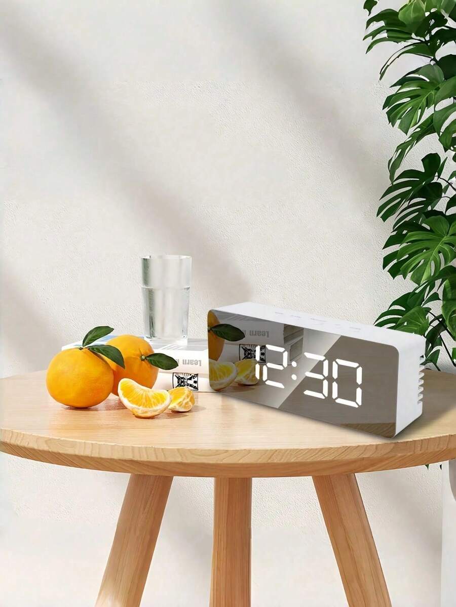 Reloj despertador LED multifuncional moderno, reloj digital pequeño con pantalla espejo, visualización de temperatura, humedad y fecha, brillo ajustable, para dormitorio, escritorio, oficina, estantería, artículo esencial de decoración minimalista para el hogar