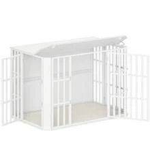 HaluPeit Hundekäfig Möbel, Hochbelastbar Hundebox aus Holz für den Innenbereich mit Futtertür Oben, Mehrtür-Design, Großer Hundekäfig-Beistelltisch, 120 x 75 x 81 cm, Weiß - Weiss - Übersicht 9
