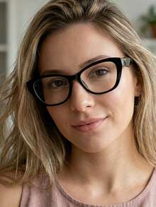Geometric Cat-Eye Eyeglass Frame With Faceted Temples, Rounded Cat-Eye Shape, Made Of Lightweight And Durable Resin, Thick Sides, Perfect For Prescription Lenses, 2026 , Elegant And Luxurious Gift For Women - 黑色 - 查看 1