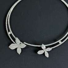 2pcs/Set Bestselling Floral Open Choker Necklace & Earrings Set, Luxury Elegant Jewelry Set, Women Accessories Set - Silver - View 6