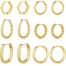 Wgoud Chunky Hoop Earrings Set 14K Gold Plated Hoop Earrings Women, Thick Twisted Huggie Hoops Earring Set - 6 Pairs Gold - View 2