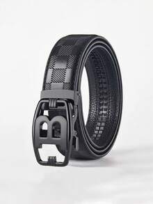 男士奢华自动扣皮带，时尚几何图案真皮腰带，适合商务和休闲场合，金/银色可调节扣 - 彩色 - 查看 6