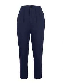 Solid Color Fabric Folded Pleated Tapered Pants, Suitable For Commuting And Office Wear - Navy Blue - View 2