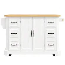 Mobile Kitchen Island, Kitchen Unit, Kitchen Trolley With 2 Doors And 6 Drawers, With Wheels, (120x45(75)X91 Cm), White/Black - White - View 11