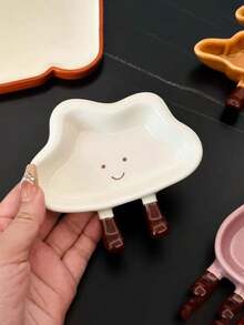 1pc Cute Dipping Sauce Dish, Ceramic Small Plate, Cartoon Seasoning Dish, Small Exquisite Dipping Sauce Plate, Side Dish Plate - View 5