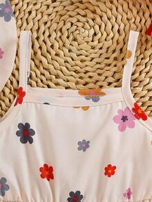 2pcs Baby Girl Summer Casual Floral Print Dress + Hat Set - Multicolor - View 4