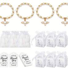 60 piezas Pulseras elásticas con cuentas en forma de cruz, vienen con bolsa de organza, adecuadas para primera comunión, Eid, , cumpleaños, regalos para reuniones diarias, despedida de soltera, recuerdos - Multicolor-12 juegos - Ver 9