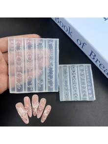 1个精美城堡美甲模具，包含丝带、蝴蝶结、珍珠、星星等透明元素 - 無色 - 查看 7