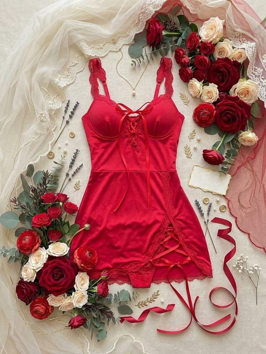 SOFUSEN 性感迷人的V领吊带修身连衣裙，独特迷人的紧身迷你裙，四季皆宜的派对居家连体裤，闺蜜装、旅行装、情人节必备 - 酒紅色 - 查看 1