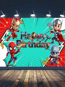 Marvel 100*150CM Backdrop For Birthday Party Decoration, Photography Birthday Banner, Polyester Fiber Party Background Cloth Avengers Birthday Party Paper Plates Decorations Superhero Birthday Party Tablecloth And Tableware Birthday Party Supplies - Multicolor - View 8