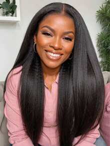 Tinashe Yaki Straight 3 IN 1 Half Wig Human Hair Wigs Scalp Look 180% Density Human Hair Human Hair Wig No Leave Out Brazilian Human Hair Natural Color For Women Glueless Wig Clip & Go - SNatural - View 5