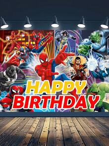 Marvel 75*95厘米生日派对装饰背景布，生日摄影横幅，涤纶派对背景布，复仇者联盟纸盘装饰，超级英雄桌布和餐具生日派对用品 - 多色 - 查看 4