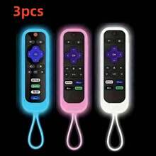 3 piezas de funda protectora de silicona luminosa y con control remoto para la serie ROKU RC280TV, anti-caída, que brilla en la oscuridad para un mejor uso nocturno (azul+rosa+blanco) - Rosa Azul Blanco - Ver 11