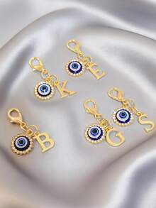1pc Initial Letter Blue Evil Eye Rhinestone Keychain - Symbolic Gift, Protection And Good Luck - Fashion Accessory, Suitable For Car Keys/Bag Pendant, Ideal Holiday Gift Accessory - Multicolor - View 7