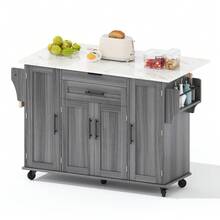 120*45 Cm, Mobile Kitchen Island, Kitchen Trolley, Worktop Extendable Up To 70 Cm, Hidden Cutlery Drawer, Adjustable Shelves, Spice Rack And Towel Rack, Suitable For Kitchen, Dining Room Or Living Room. - Grey - View 5
