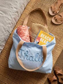 Bolsa de playa personalizada, bolso de viaje personalizado para mujer, regalo perfecto para vacaciones de verano, bolsa de lona ligera con letra bordada para la piscina, bolso personalizado - Multicolor - Ver 10
