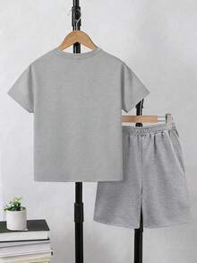2pcs/Set Teenager Boys' Casual Funny English Letter Print Round Neck Short Sleeve T-Shirt And Shorts Set, Summer - Grey - View 7