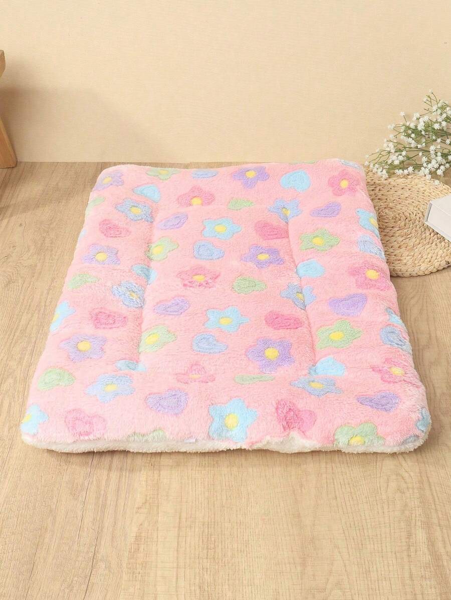 1pc Pet Bed Pad, Cute Heart & Bone Pattern, Breathable & Washable Thick Polyester Fiber Pet Mat, Suitable For Small/Medium Dogs & Cats All Year Round, Fit For Poodle (Toy Poodle), Not Suitable For Large Dogs - Multicolor - View 1