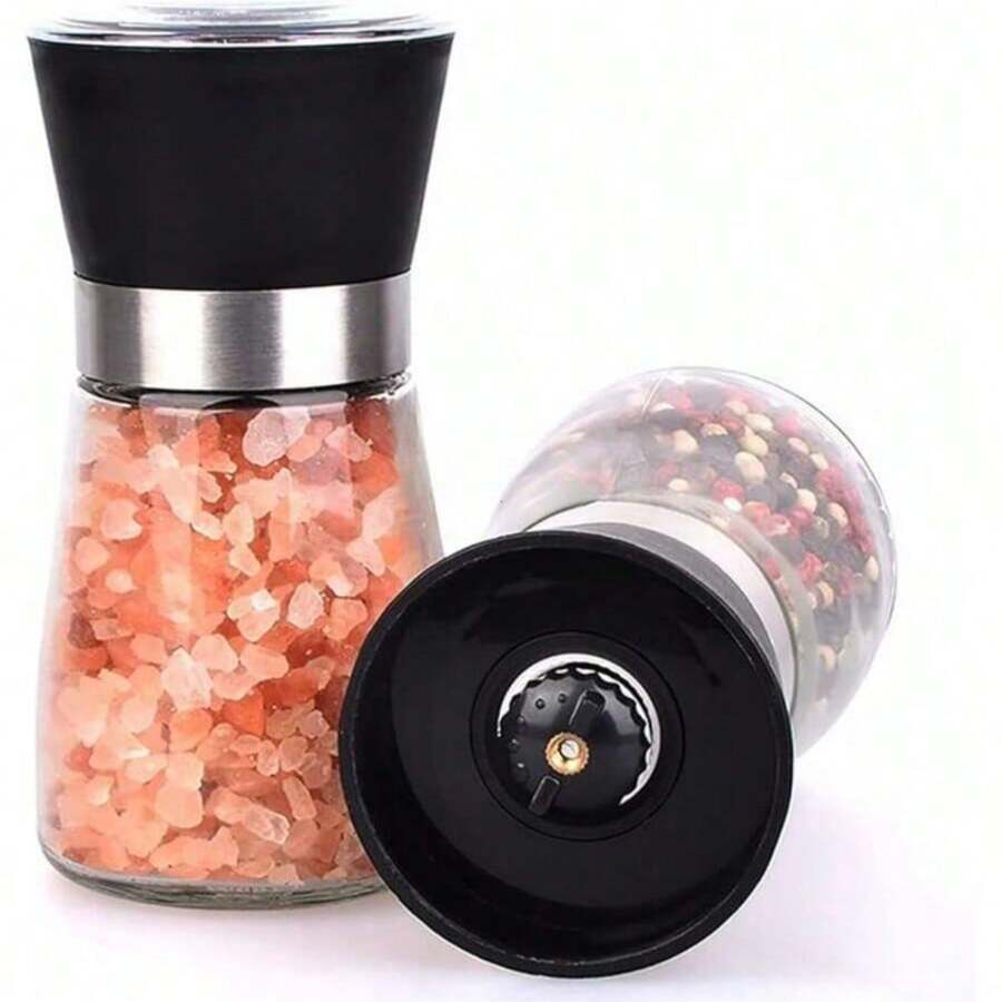 Molinillo de sal y pimienta, molinillo de especias recargable para la cocina doméstica - Para hierbas, condimentos y semillas - Fino o grueso - Ajustable, suministros esenciales de cocina - Negro - Ver 1