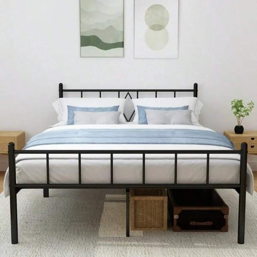 Metal Platform Bed Frame, Full,Twin 14 Inch Bed Frame With Under Bed Storage, Steel Slat Mattress Support, No Box Spring Needed, Easy Assembly, Black - Black - View 1