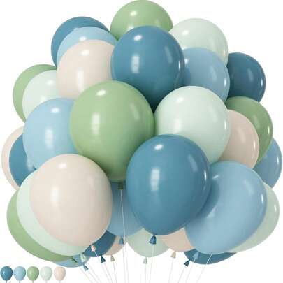10-Inch Sage Green, Dusty Blue Balloons, Pastel Green, Blue, Sand, White Latex Balloons, Boho Bridal Shower, Baby Shower, Jungle Safari Zoo Bear Theme Birthday Wedding Anniversary Party Decor