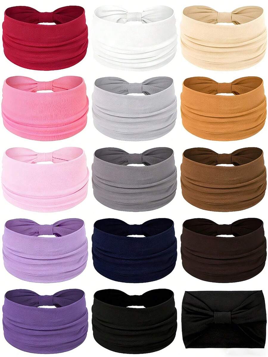 Set da 3 fasce elastiche annodate di colore unito oversize per donna, accessori versatili per capelli, adatti per outfit estivi e spiaggia - Multicolore - Visualizzare 1