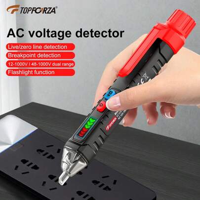 1 pieza Probador de voltaje sin contacto TOPFORZA, Detector de voltaje CA, Probador eléctrico sin contacto, Rango dual 12-1000V/48-1000V, Detección de cable neutro/vivo