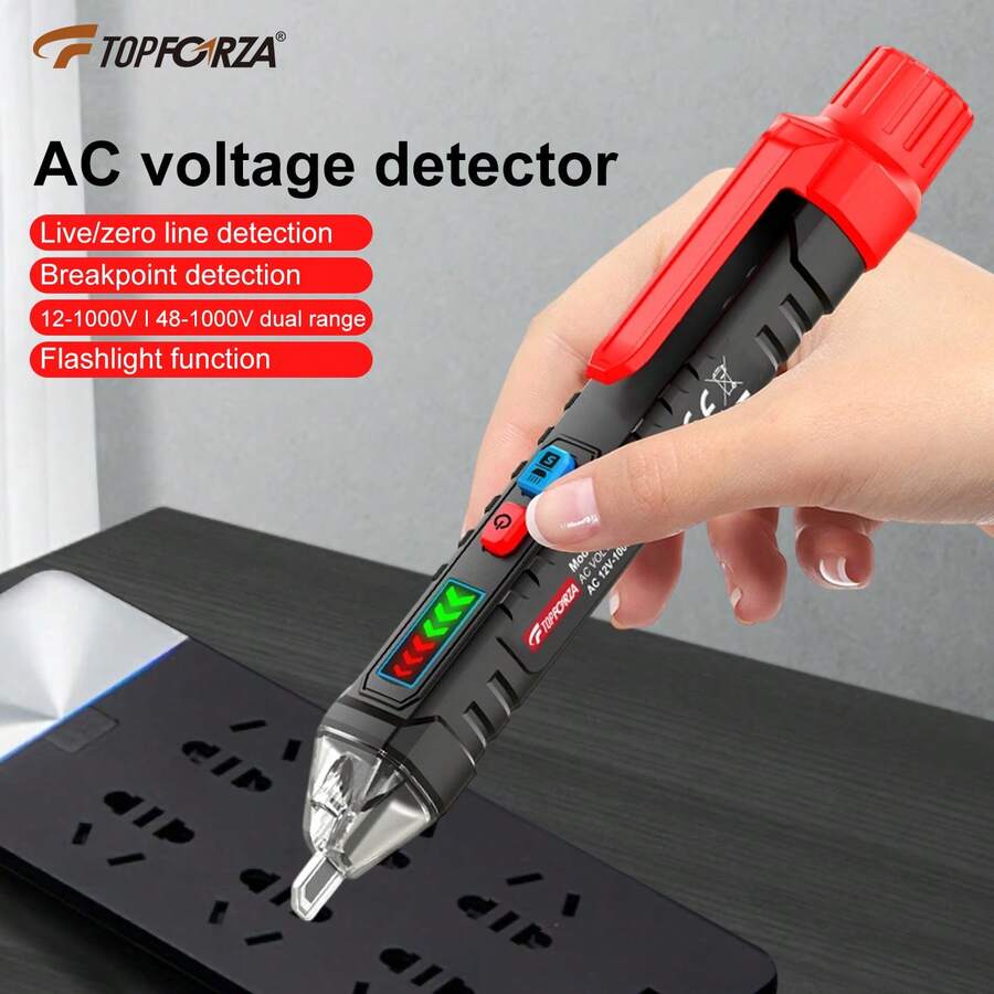 TOPFORZA 1pc Non-Contact Voltage Tester, AC Voltage Detector, Non-Contact Electrical Tester, 12-1000V/48-1000V Dual Range, Neutral/Live Wire Detection