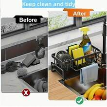[Kitchen Sink Organizer] Heavy-Duty Metal Kitchen Sink Organizer Tray - Sink Drainage Rack With Built-In Sponge Holder, Dish Brush Slot - Space-Saving Countertop Organizer, Compatible With Standard Sinks - Easy To Clean Kitchen Christmas Ready Home Cleaning Kitchen Cleaning Party Cleaning - Multicolor - View 5