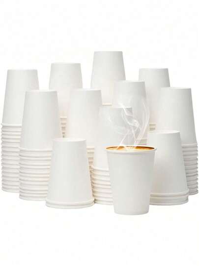 100pcs White Thickened Disposable Paper Cups With Lids, Colored Paper Cups, Double-Layer Insulated Disposable Coffee & Milk Tea Cups, Suitable For Festivals, Parties, Christmas Gatherings