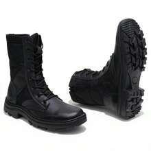Men's Tactical Military Boot With Reinforced Leather, Waterproof, With Adjustable Zipper - Cheap - Black and White - View 7