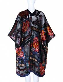 WeHello-Burnout Velvet Kimono For Women Long Cardigan Beach Cover Up Vacation Casual Shawl Swimwear Coverups Clothes Outfit Womenswear Chic Party Piece SpringStatements - xanh quân đội - Xem 5