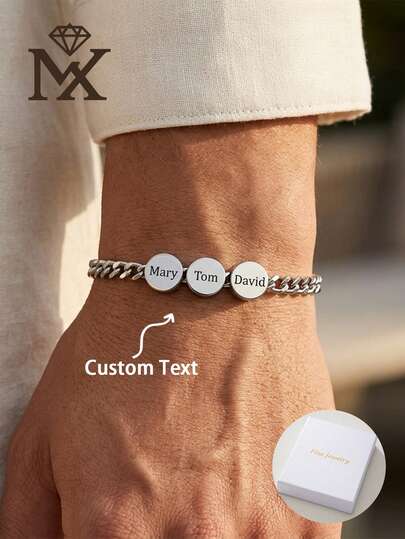 Vòng tay nam bằng thép không gỉ dạng mắt xích, khắc 3 tên theo yêu cầu - Quà tặng trang sức Ngày của Cha cho bố, chồng, ông - Vòng tay nam màu bạc thể hiện cá tính.