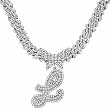 14mm Cuban Link Crystal Butterfly Letter Name Pendant Necklace, Sparkling Paved Rhinestone Cursive Letter Hip Hop Jewelry, New Arrival - Necklace - View 20