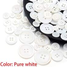 5-20pcs Freshwater Pearl Round Shirt Buttons, Pearlescent & Matte White Thin Rim, 4-Hole Resin Buttons, Shirt Buttons, Handmade DIY Jewelry & Clothing Accessories - White - View 5