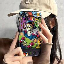Funda mate para teléfono con diseño de calavera verde sobre patineta, que ofrece protección completa de 360 grados para varios modelos de iPhone, incluyendo 11, 12, 13, 14, 15, 16, 17 Pro Max, Plus y Air. - Colores mixtos - Ver 1