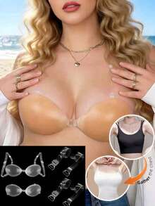 1 Pair New 3D Transparent Silicone Adhesive Bra Straps, Removable Invisible Bra Straps Suitable For Swimwear, Wedding Dresses And Backless Dresses - Multicolor - View 1