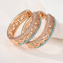 1 Pair Elegant Vintage Hoop Earrings, Women's Hollow Copper Earrings, Jewelry For Parties And Festivals, Exquisite Handmade Earrings, A Thoughtful Gift For Your Wife - Multicolor - View 3