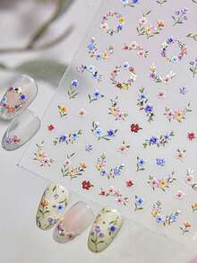 1sheet 5D Embossed Floral Nail Art Sticker Sweet Flower Wreath Self-Adhesive Decals Elegant Cottagecore DIY Manicure Decoration Nail Stickers - Multicolor - View 7
