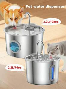 3.2L/2.8L Large Capacity Cat Water Dispenser, 304 Stainless Steel Pet Water Fountain, Circulating Filtered Water, Automatic Water Feeder, Quiet Water Pump, Suitable For Cats And Dogs, Visible Window Design - Multicolor - View 3