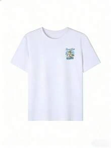 Women's Casual Vintage Summer Beach Print T-Shirt, Crew Neck, Short Sleeves, White, Summer Tops - White - View 8