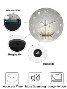 1个10英寸/12英寸圆形灰色莲花简约石英木质挂钟，适用于卧室、客厅、办公室、厨房、浴室，电池供电（不含电池） - 1PC - 查看 5