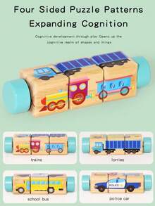 Infant & Toddler Wooden Rotating Block Puzzle - 3D Rotating Matching Educational Toy, Develops Fine Motor Skills, Animal / Fruit / Cartoon Character Themes, Montessori Early Learning Teaching Aid - Multicolor - View 6