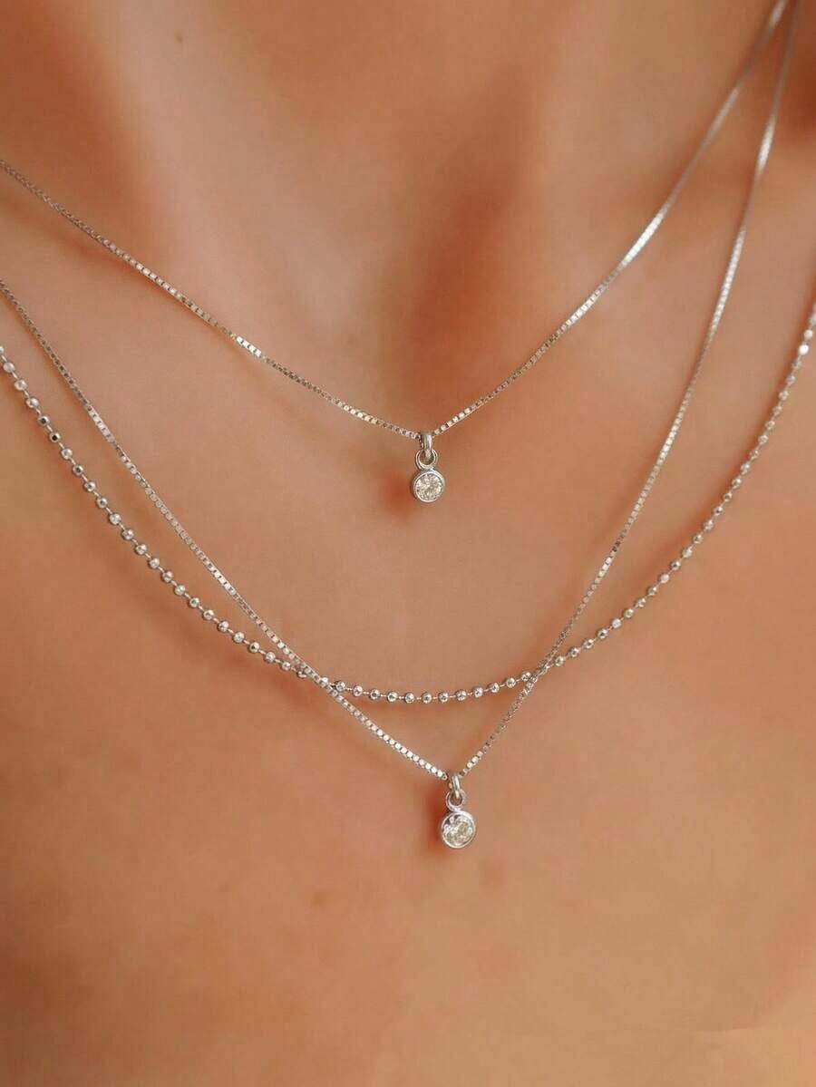1pc Octagram Cubic Zirconia Pendant Multilayer Necklace For Women, Suitable For Daily, Party, Vacation - Vàng - Xem 1