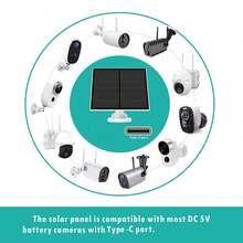 Chargeur de panneau solaire 8W convenant pour les caméras de , chargeur solaire, caméras à batterie rechargeable 5V d'extérieur, panneau solaire USB, petit panneau solaire, taux de conversion élevé, port de charge USB Type-C, installation facile, applicable pour les caméras Ring, les sonnettes, les lumières et les appareils de surveillance avec batteries rechargeables, câble réglable à 360 degrés de 6,5 pieds, puissance de sortie 8W, 1 set - Petit - Voir 9